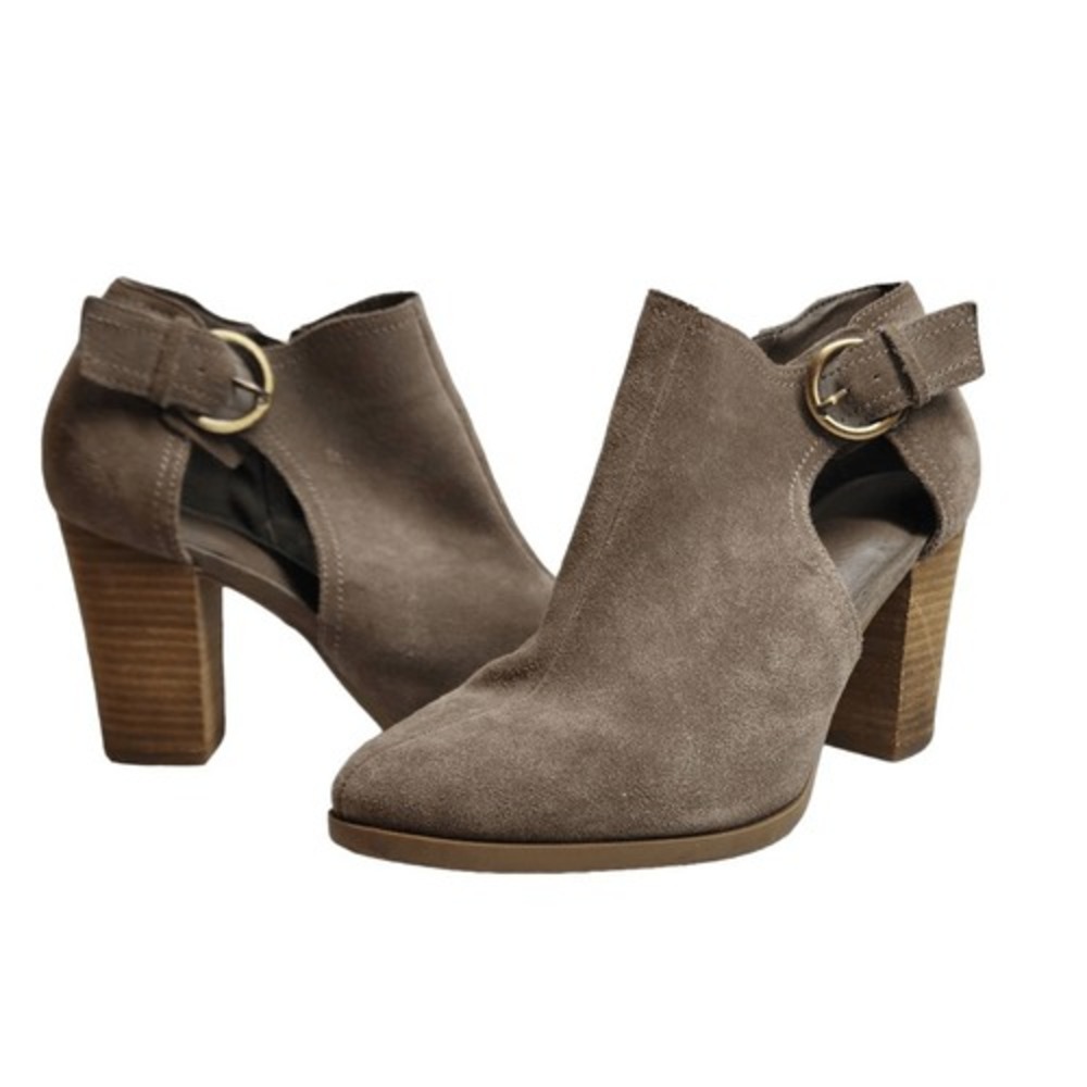 Franco Fortini Leather Block Heel Open Side Cutout Leather Ankle Boots/Booties W